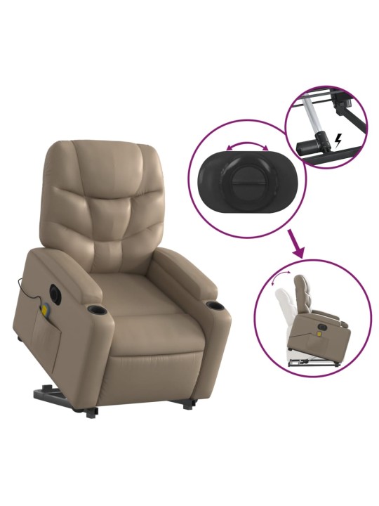 Elektrické zvedací masážní polohovací křeslo cappuccino koženka