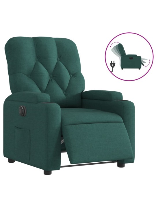 Elektrické polohovací křeslo tmavě zelené textil