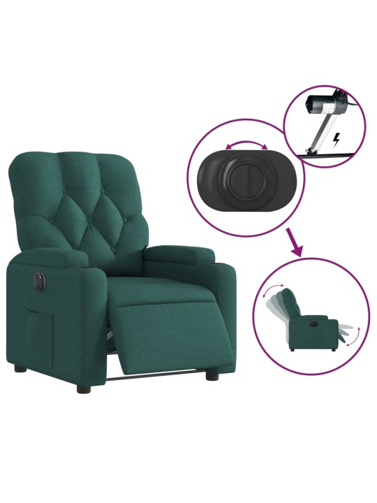Elektrické polohovací křeslo tmavě zelené textil