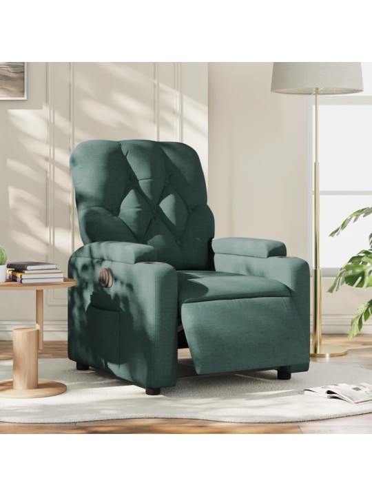 Elektrické polohovací křeslo tmavě zelené textil