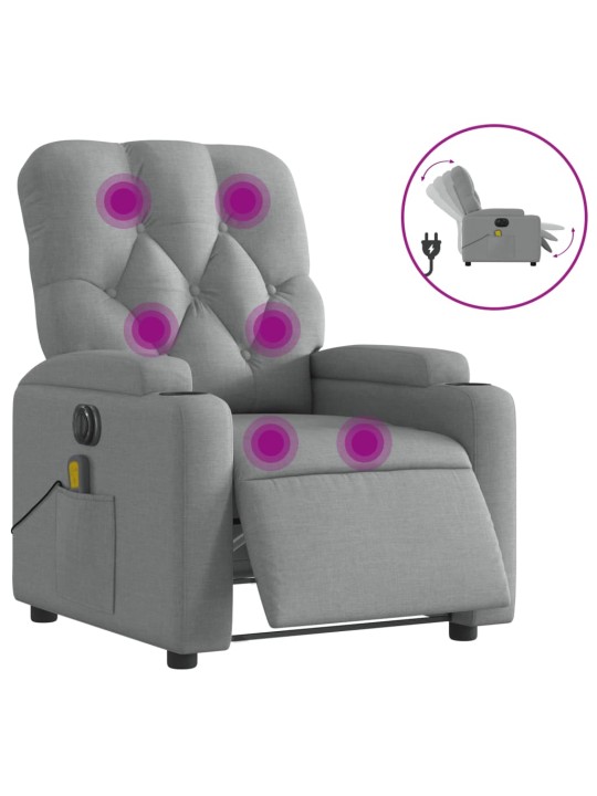 Elektrické masážní polohovací křeslo světle šedé textil