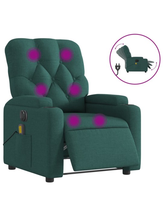 Elektrické masážní polohovací křeslo tmavě zelené textil