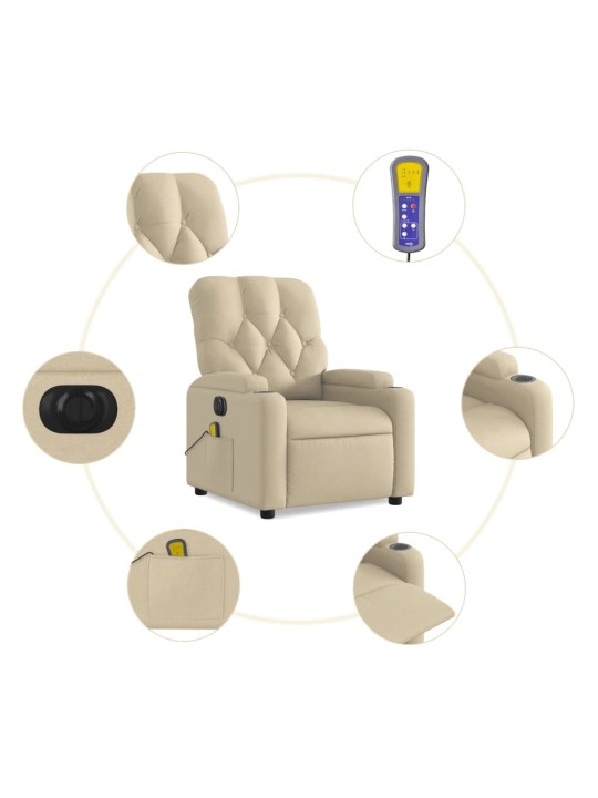 Elektrické masážní polohovací křeslo krémové textil