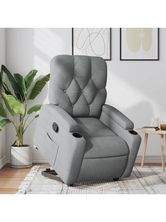 Zvedací polohovací křeslo světle šedé textil