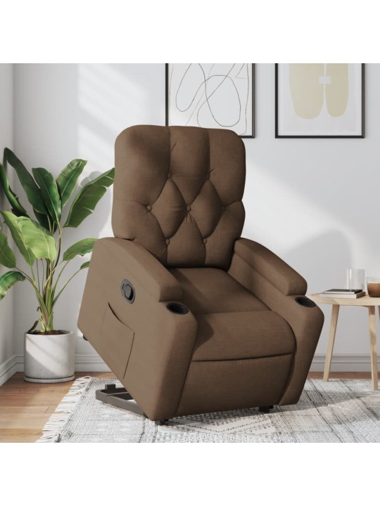 Zvedací polohovací křeslo hnědé textil