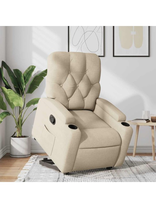 Zvedací polohovací křeslo krémové textil