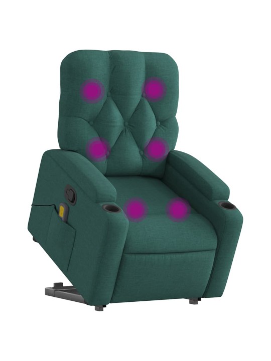 Zvedací masážní polohovací křeslo tmavě zelené textil