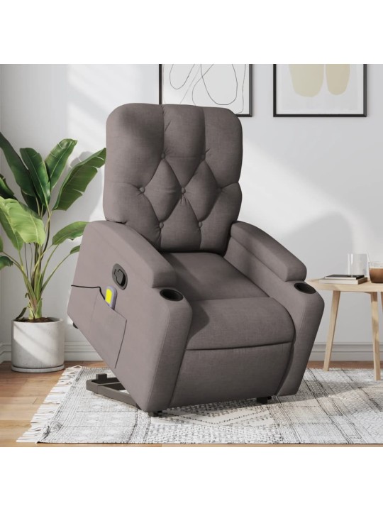 Zvedací masážní polohovací křeslo taupe textil