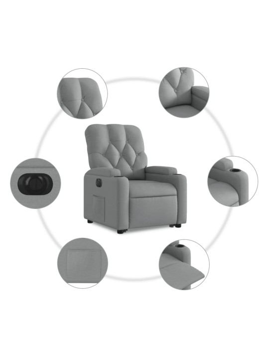 Elektrické zvedací polohovací křeslo světle šedé textil