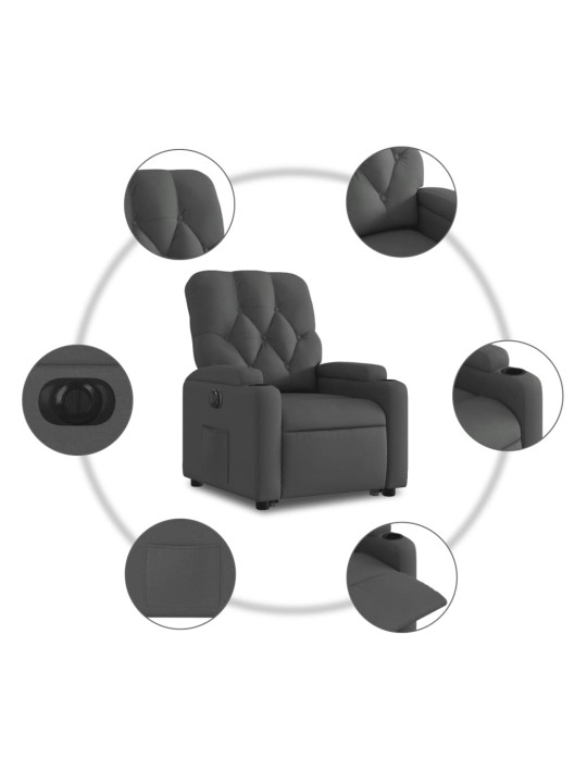 Elektrické zvedací polohovací křeslo tmavě šedé textil