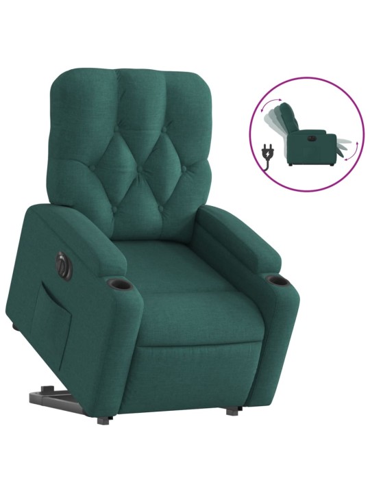 Elektrické zvedací polohovací křeslo tmavě zelené textil