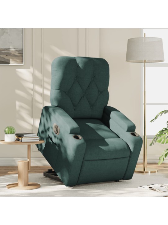 Elektrické zvedací polohovací křeslo tmavě zelené textil