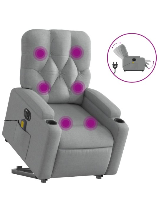 Elektrické zvedací masážní polohovací křeslo světle šedé textil