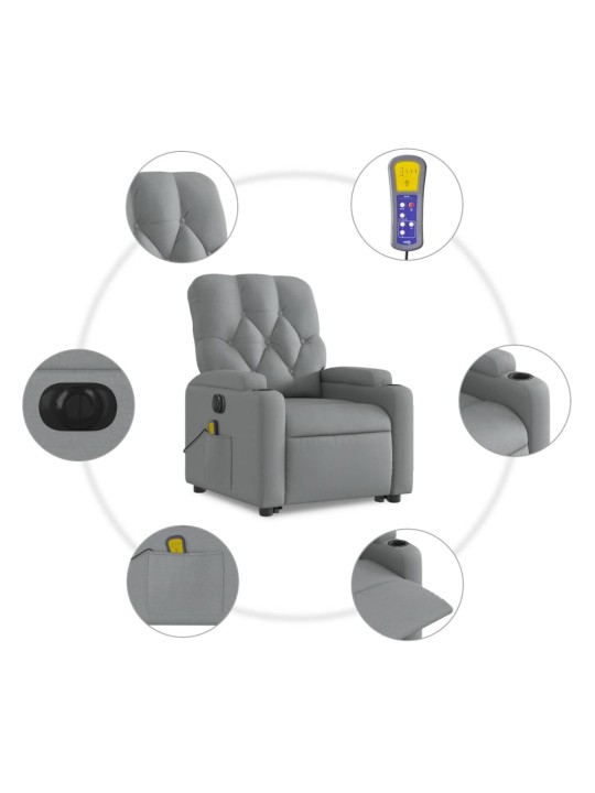 Elektrické zvedací masážní polohovací křeslo světle šedé textil