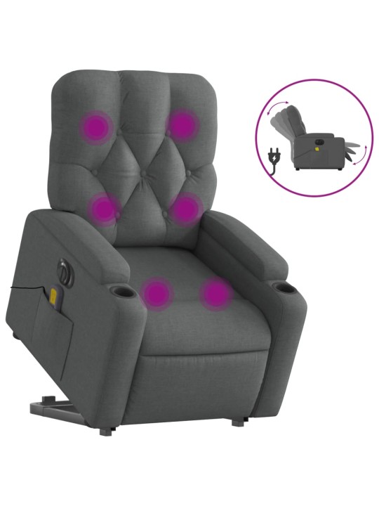 Elektrické zvedací masážní polohovací křeslo tmavě šedé textil