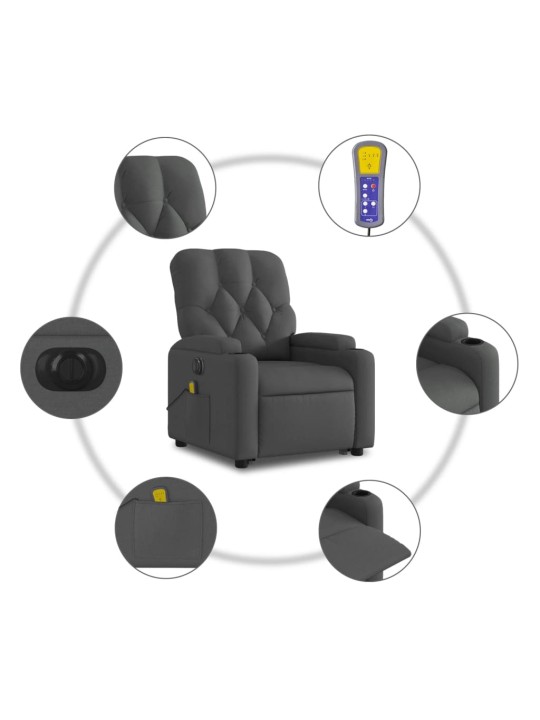 Elektrické zvedací masážní polohovací křeslo tmavě šedé textil