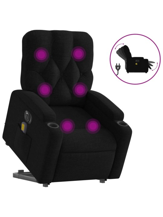 Elektrické zvedací masážní polohovací křeslo černé textil