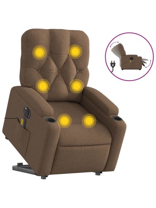 Elektrické zvedací masážní polohovací křeslo hnědé textil