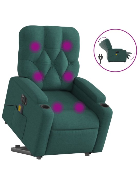 Elektrické zvedací masážní polohovací křeslo zelené textil