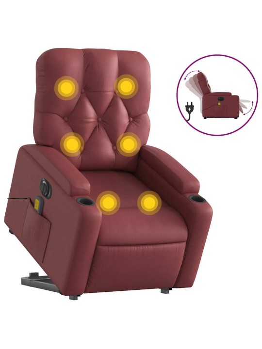 Elektrické zvedací masážní polohovací křeslo vínové umělá kůže