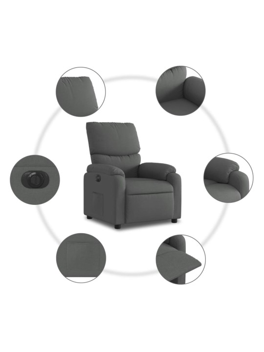 Elektrické polohovací křeslo tmavě šedé textil