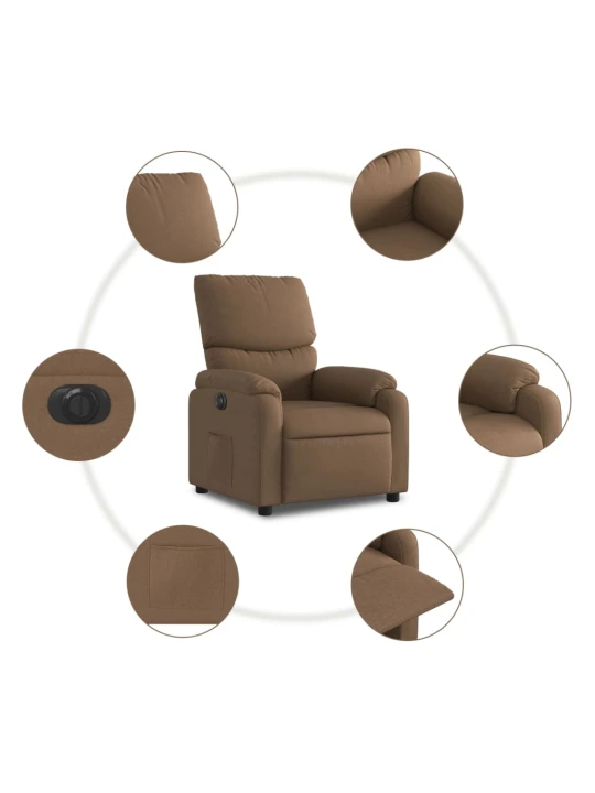 Elektrické polohovací křeslo hnědé textil