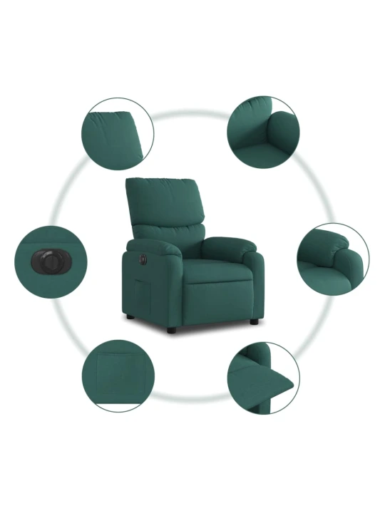Elektrické polohovací křeslo tmavě zelené textil
