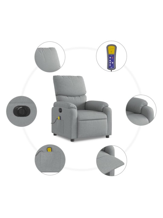 Elektrické masážní polohovací křeslo světle šedé textil