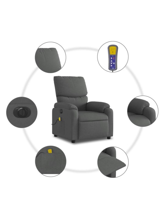 Elektrické masážní polohovací křeslo tmavě šedé textil
