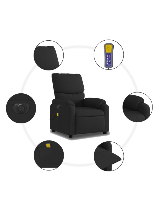 Elektrické masážní polohovací křeslo černé textil