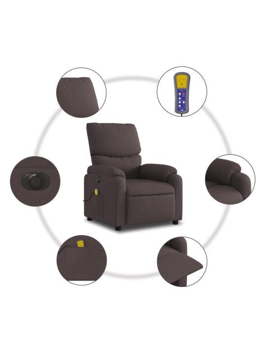 Elektrické masážní polohovací křeslo tmavě hnědé textil