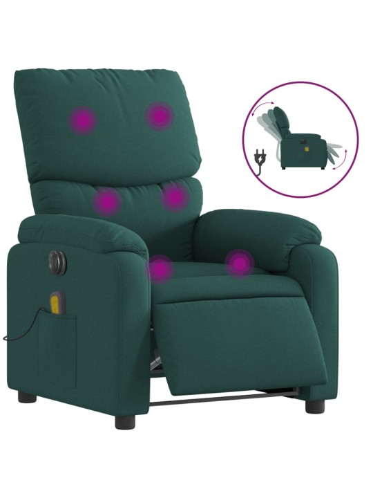 Elektrické masážní polohovací křeslo tmavě zelené textil