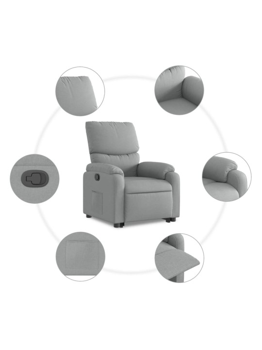 Zvedací polohovací křeslo světle šedé textil