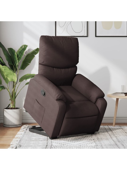 Zvedací polohovací křeslo tmavě hnědé textil