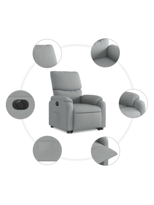 Elektrické zvedací polohovací křeslo světle šedé textil