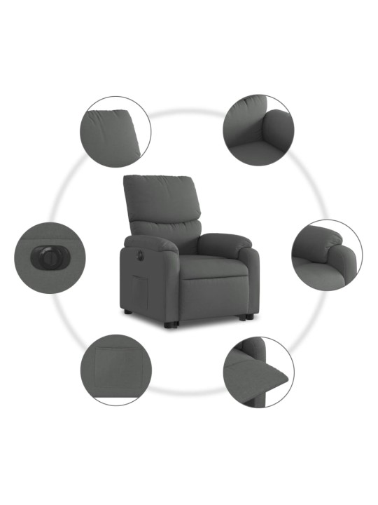 Elektrické zvedací polohovací křeslo tmavě šedé textil