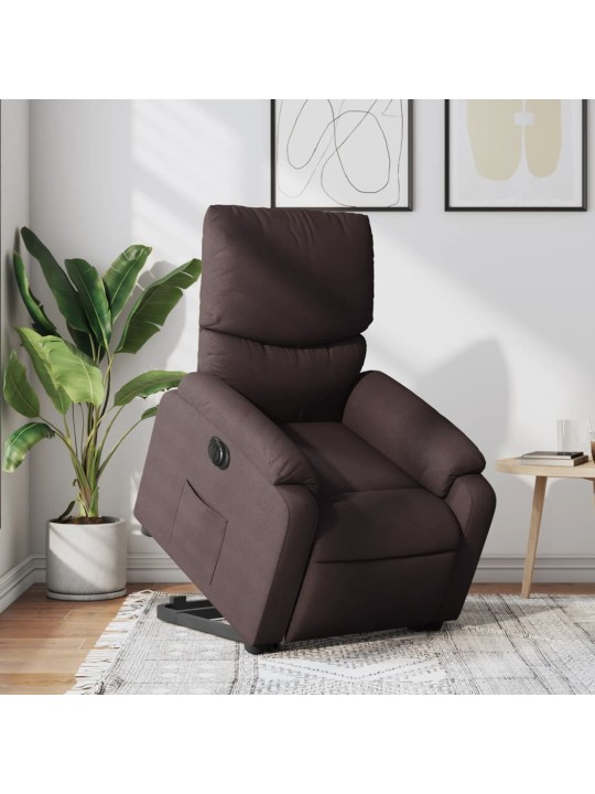 Elektrické zvedací polohovací křeslo tmavě hnědé textil