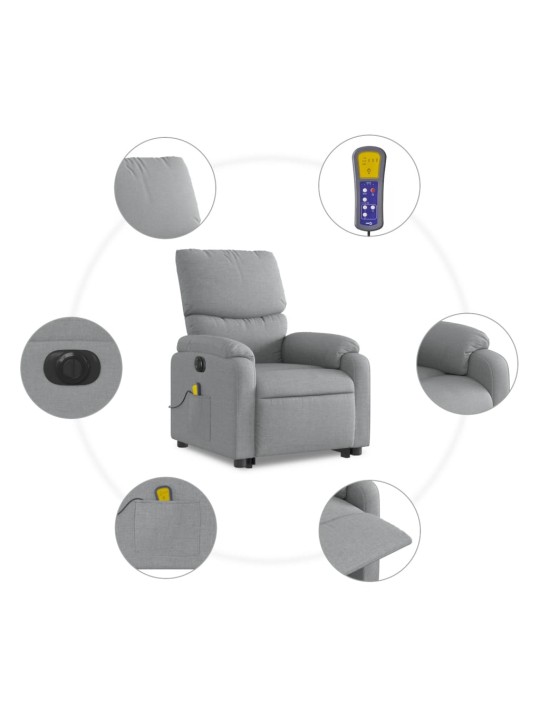 Elektrické zvedací masážní polohovací křeslo světle šedé textil