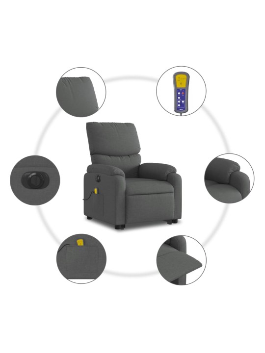 Elektrické zvedací masážní polohovací křeslo tmavě šedé textil