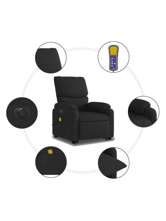 Elektrické zvedací masážní polohovací křeslo černé textil