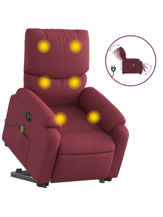 Elektrické zvedací masážní polohovací křeslo vínové textil