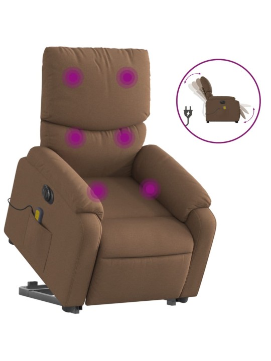 Elektrické zvedací masážní polohovací křeslo hnědé textil