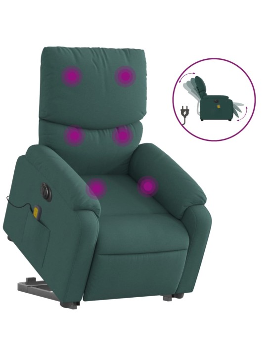 Elektrické zvedací masážní polohovací křeslo zelené textil