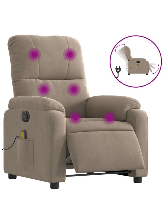 Elektrické masážní polohovací křeslo taupe látka z mikrovlákna