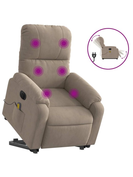 Elektrické zvedací masážní polohovací křeslo taupe mikrovlákno