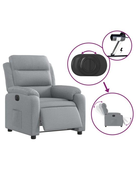 Elektrické polohovací křeslo světle šedé textil