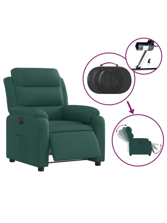 Elektrické polohovací křeslo tmavě zelené textil