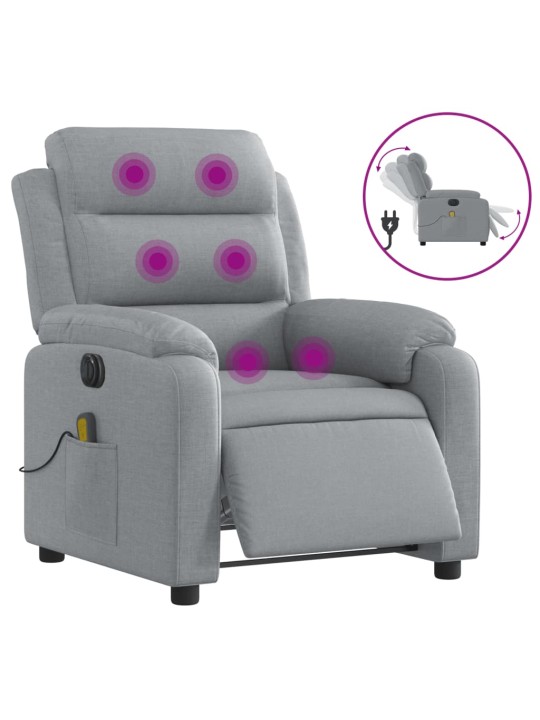 Elektrické masážní polohovací křeslo světle šedé textil
