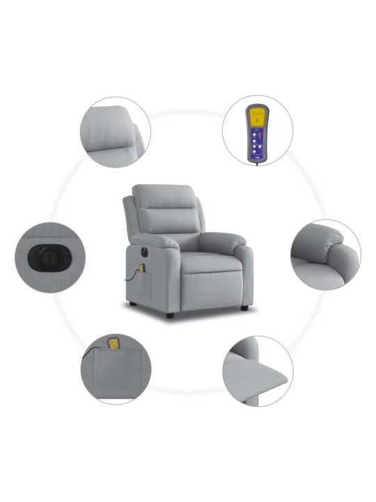 Elektrické masážní polohovací křeslo světle šedé textil