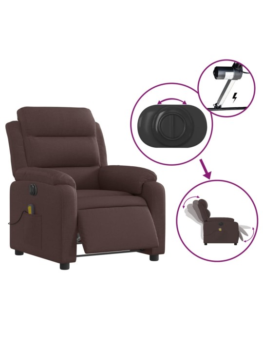 Elektrické masážní polohovací křeslo tmavě hnědé textil